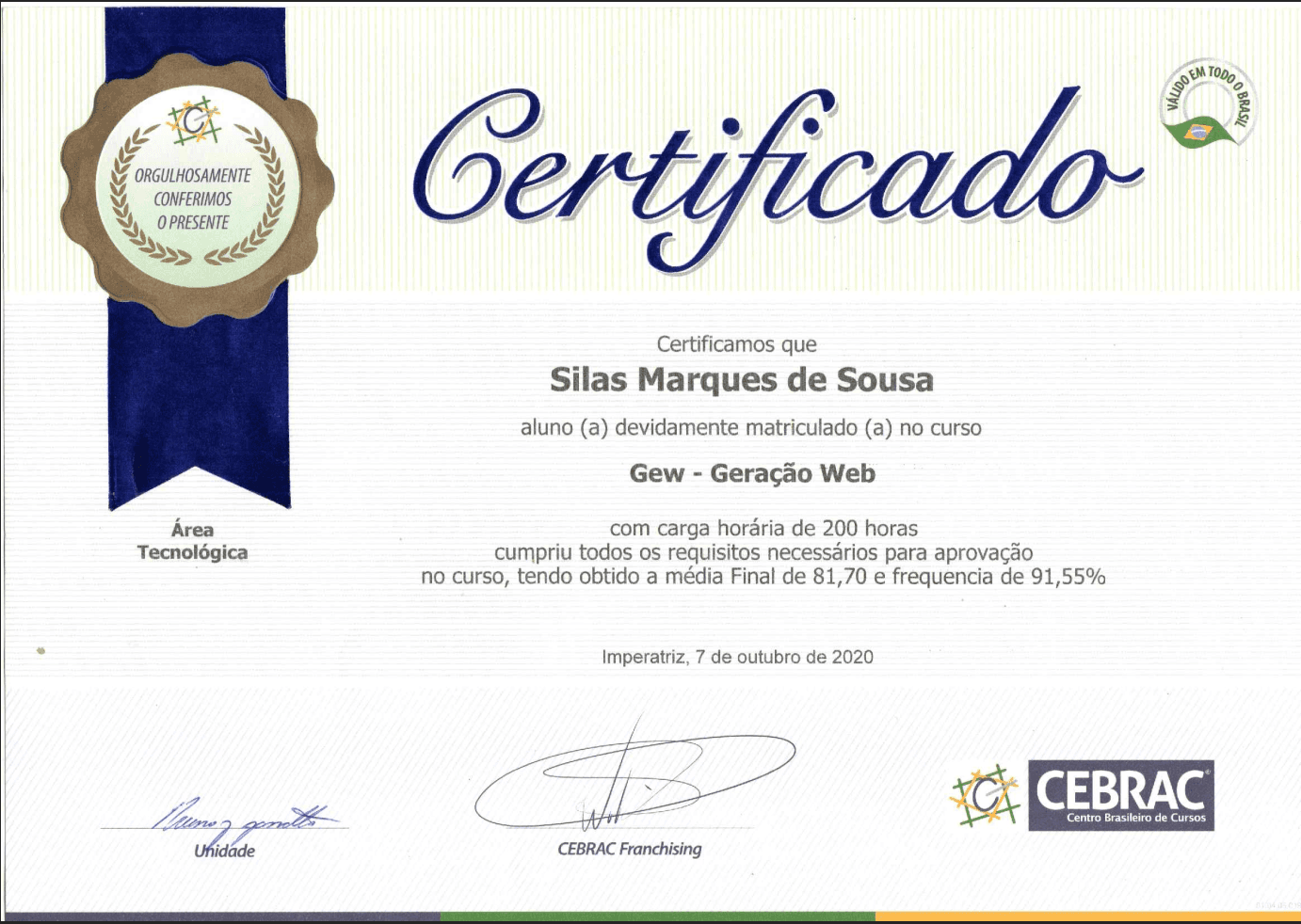 CERTIFICADO CEBRAC