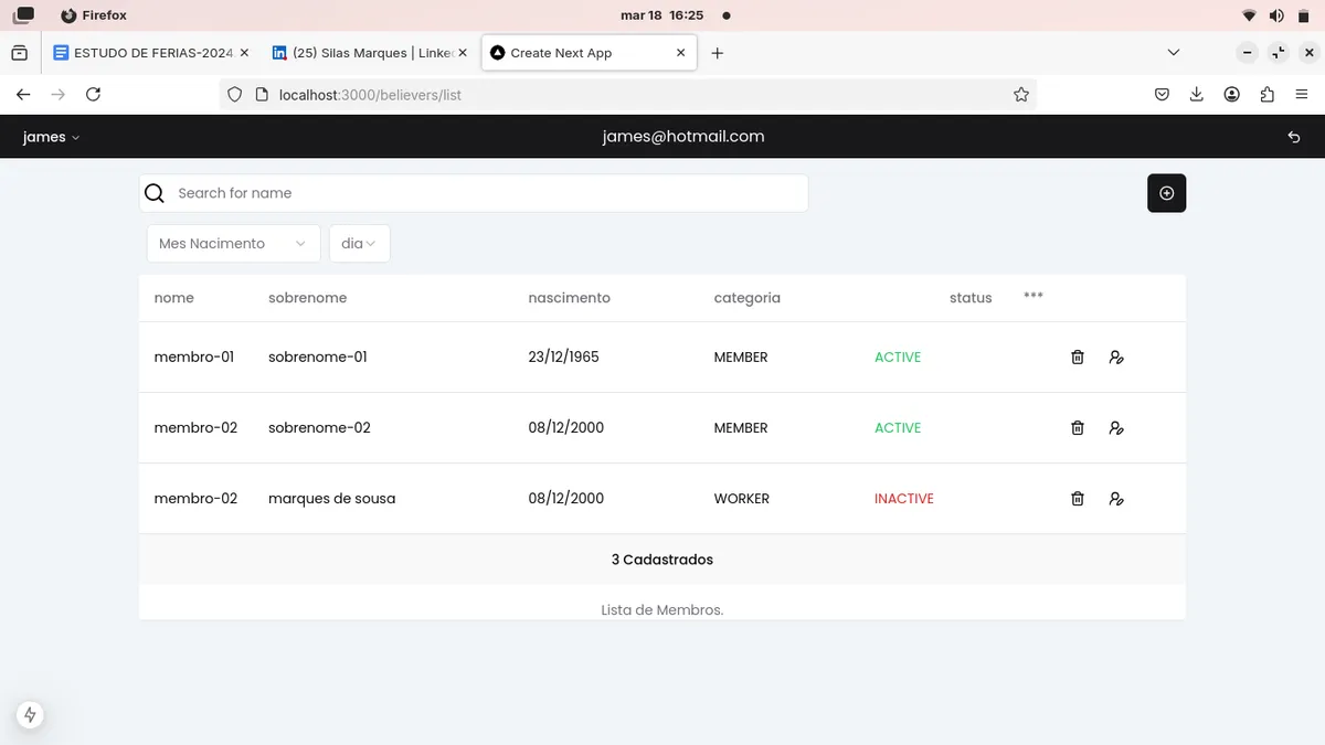 Mini App de controlde membros de uma Igreja