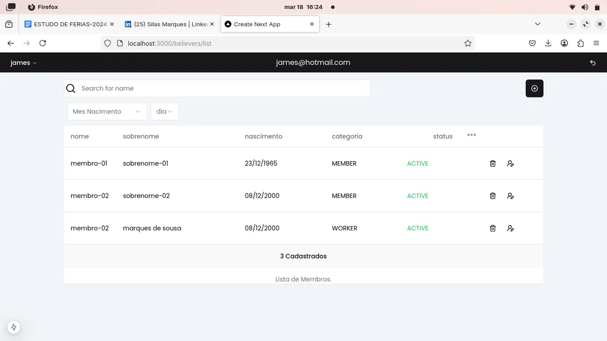 Mini App de controlde membros de uma Igreja